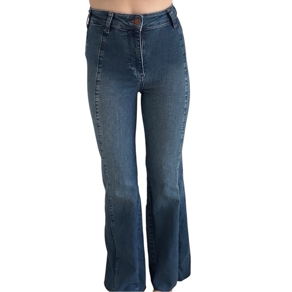 Anthropologie Pilcro Jeans Flare Leg Medium Blue Wide High Rise Size 25 Tall - Picture 7 of 7